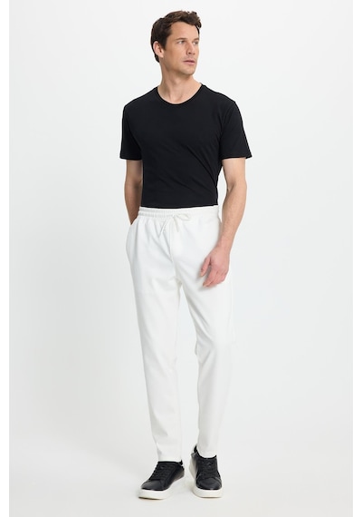 Tudors Erkek Regular Fit Klasik Kesim Beli Lastikli Bağcıklı Koyu Beyaz Jogger Pantolon-41787 Beyaz