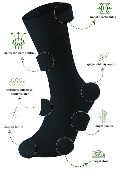 Kral Socks Bambu Erkek Soket Düz Uzun Çorap Klasik Yazlık Dikişsiz 6'lı Premium Set Siyah