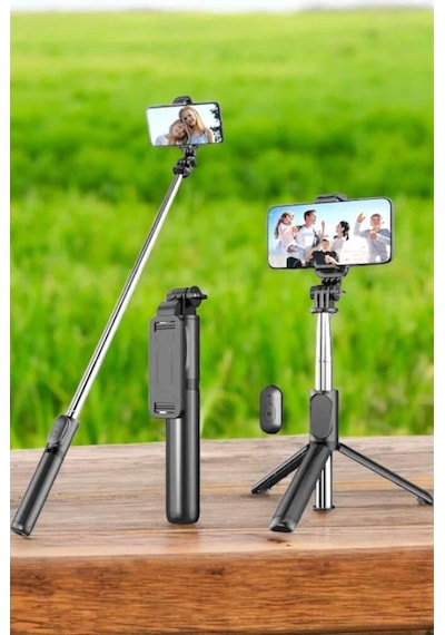 Tripod - 183 - Kablosuz Bluetooth Bağlantılı Selfie Çubuğu 360 - Kmrsfres - Derece Dönebilen
