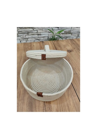 Çok Amaçlı Düzenleyici Kapaklı Sepet,kapaklı Saklama Kutusu ,kapaklı Organizer 25x10 - Orta Boy Krem Krem