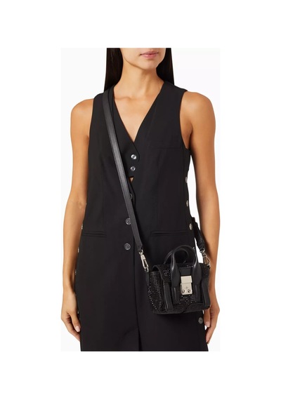 3.1 Phillip Lim Nano Pashli Kristal Çanta Saten, Taşlı, Çapraz Askılı Ve Şık Tasarım El Çantası 0 - Siyah