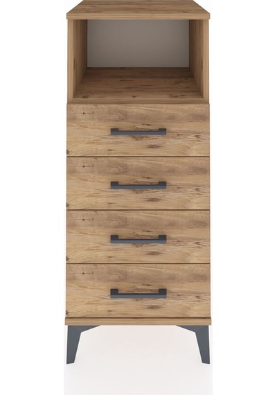 Hyperion Komodin Tek Raflı 4 Çekmeceli 44x44x106 Çam-çam Çam