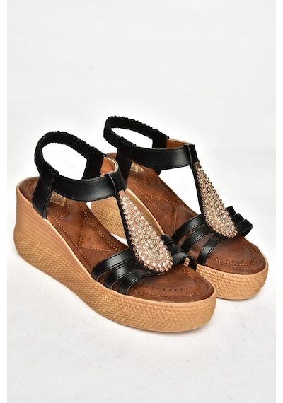 Fox Shoess258161009 Siyah Dolgu Tabanlı Kadın Sandalet Siyah