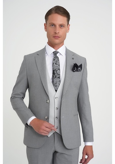 Efor Slim Fit Fleto Cep Pötikare Desenli Yelekli Siyah Takım Elbise Tk 922 Siyah