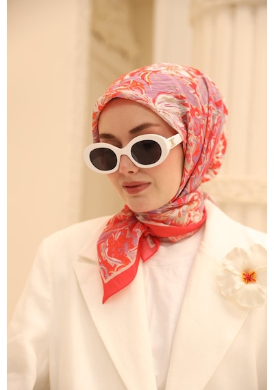 Silk Home Olinda İpek Eşarp 47002-06 Mercan, Lila, Vizon, Gümüş