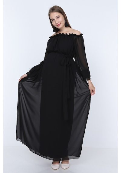 Modalabio Moda Labio-Babyshower Dökümlü Hamile Elbisesi Siyah