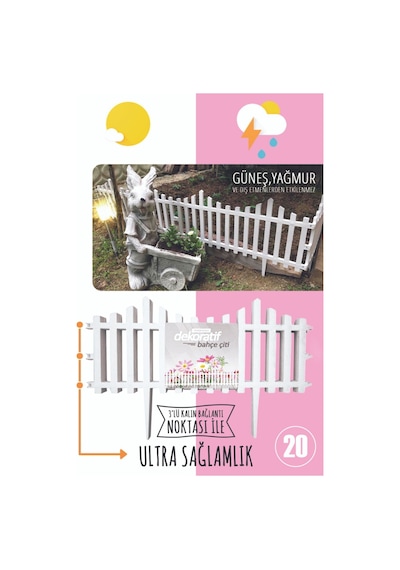 Dekoratif Bahçe Çiti Bordür Plastik Çit 59 Cm Peyzaj Çiçek Koruma Panel Beyaz 20'li 11.8 Mt