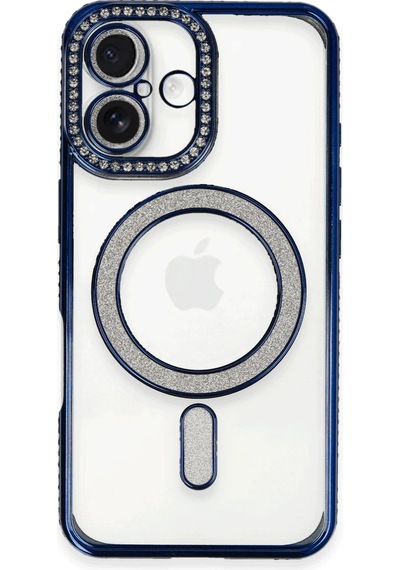 Newface - 848 - Apple iPhone Uyumlu 16 Plus Kılıf Joke Simli Magneticsafe Kılıf - Csmo-tex - - Lacivert