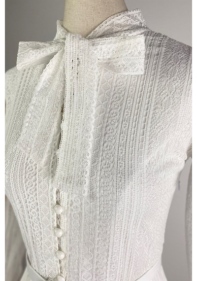 Ges Moda G0015 Dantel Detay Piliseli Elbise Beyaz-beyaz Beyaz