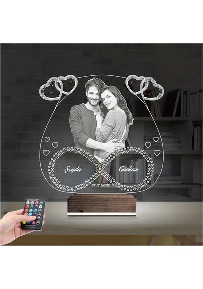 Luvivia Kalp Sevgiliye Hediye Fotoğraflı 3d Lamba - Masa Gece Lambası V12