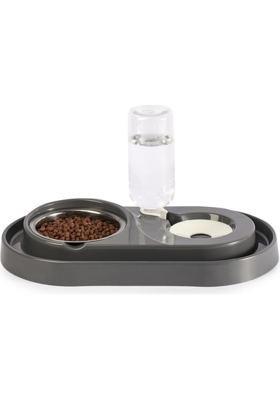 Çelik Taslı Gri Lüx Hazneli Kedi Köpek Mama Su Kabı 500 Ml