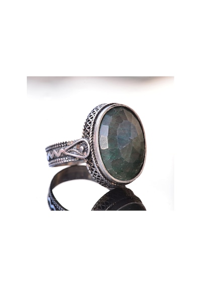 Sert 925 Ayar Gümüş Unisex Yüzük - Gerçek Yeşil Jade Doğal Taş Gümüş