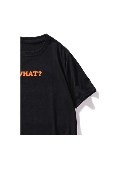 Unisex Siyah Oversize Why Baskılı Örme T-shirt Siyah