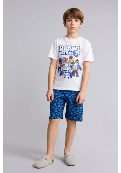 Defacto Brawl Stars Kısa Kollu Üst Şort Alt 2li Pijama Takımı Erkek Çocuk H3540a826smwt34 Beyaz-wt34