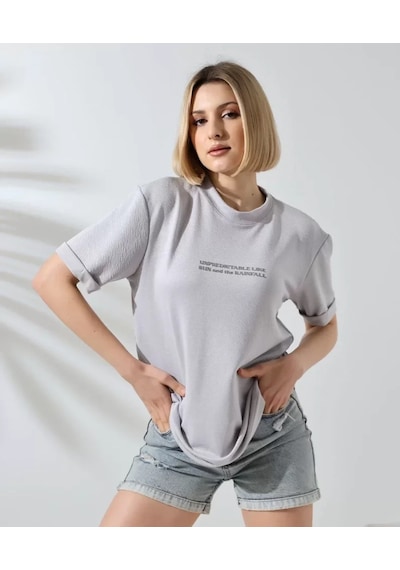 De'charme Unisex Bisiklet Yaka Baskılı Slim Fit T-shirt - Boyalı Gri