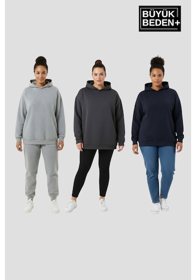 Süperlife Kadın Büyük Beden 3 Lü Set Kollar Ve Etek Ribanalı İnce Kapşonlu Swatshırt Spr26bswk957+3 Grey Mel-smoked-navy Süperlife Kadın Büyük Beden 3 Lü Set Kollar Ve Etek Ribanalı İnce Kapşonlu Swatshırt Spr26bswk957+3 Grey Mel-smoked-navy
