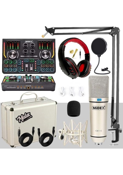 Midex CX1 Titanium Set Efektli Ses Kartı Mikrofon Kulaklık Stand Kayıt Canlı Yayın (PC ve Telefon)
