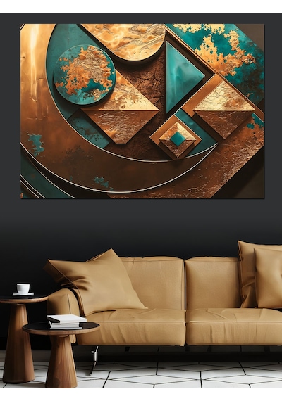 Metal Ve Geometrik Sanat Dekoratif Kanvas - Mdf Ahşap Tablo