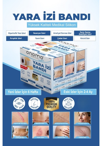 Onomo Health Silikon Yara İzi Bandı Ameliyat İzi Giderici Sezeryan Scar Keloid Yanık 2,5cm X 3m