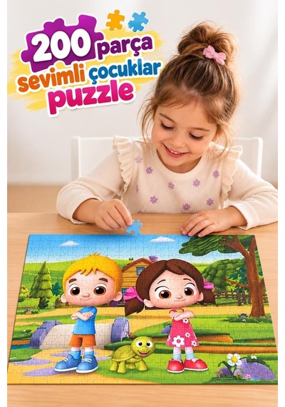 200 Parça Sevimli Çocuklar Puzzle Yüksek Baskı Kaliteli Renkli Ve Eğlenceli 33 X 48 Cm Puzzle