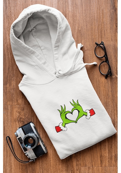 Grinch Happy New Year Kalp Kapşonlu Sweatshirt 001