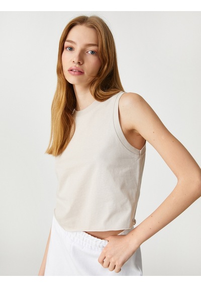 Koton Crop Atlet Pamuklu Bisiklet Yaka Kolsuz Bej 3sal30051ık 3SAL30051IK050