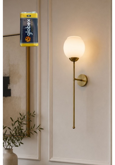 Yonca Camlı Gold Cubuklu Pıllı Aplik Beyaz