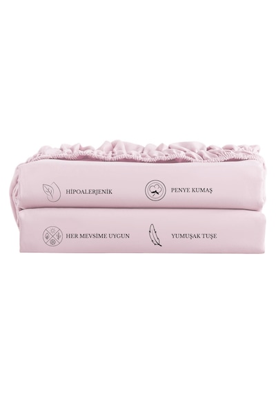 Yastık Kılıflı , Lastikli Çarşaf Takımı %100 Penye Pembe