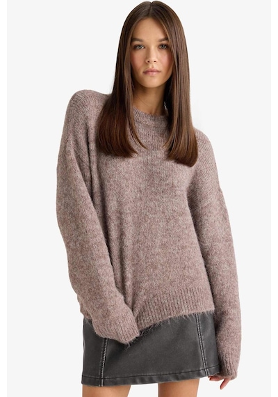 Defacto Yün Karışımlı Bisiklet Yaka Oversize Fit Triko Kazak F3254ax25wnbn552 Kahve-bn552