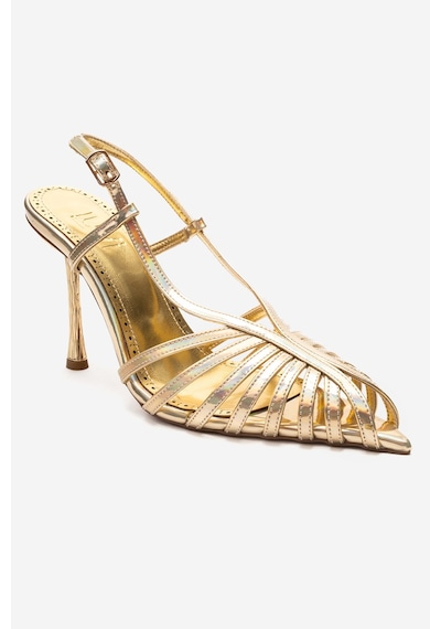 Luvishoes Leaf Altın Hologram Kadın Topuklu Ayakkabı Altın