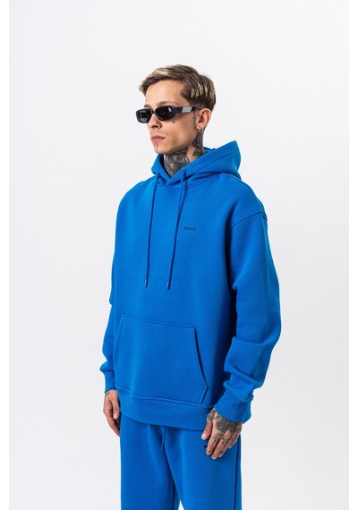 Erkek Respire Yazı Detaylı Kapüşonlu Basic Oversize Hoodie Mavi