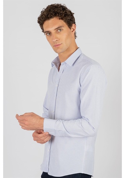 Tudors Modern Slim Fit Dar Kesim Armürlü Erkek Gömlek MD17004-110 Mavi