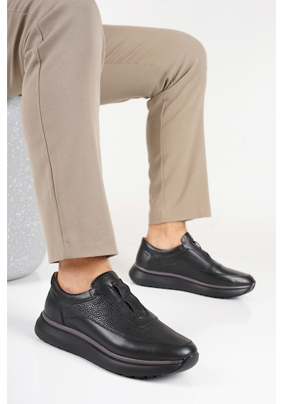Fame Step Hakiki Deri Erkek Yürüyüş Ayakkabısı Casual Comfort Ayakkabı Günlük Rahat Taban Ortopedik Bağcıksız Ortopedik Ayakkabı Siyah Sneaker Genoa
