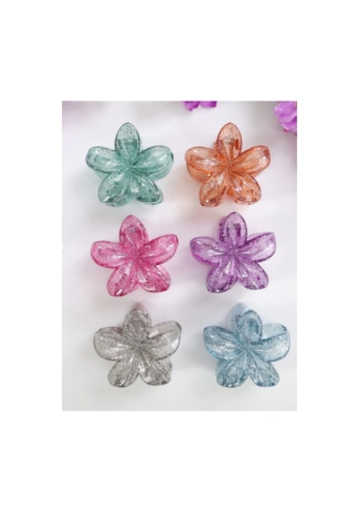 6 Adet Simli Lotus Saç Tokası 6 Farklı Renk- 7 Cm Orta Boy - Hafif Ve Dayanıklı Çok Renkli
