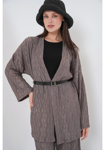 Bigdart Kadın Kimono Pantolon İkili Takım 30078 - Füme
