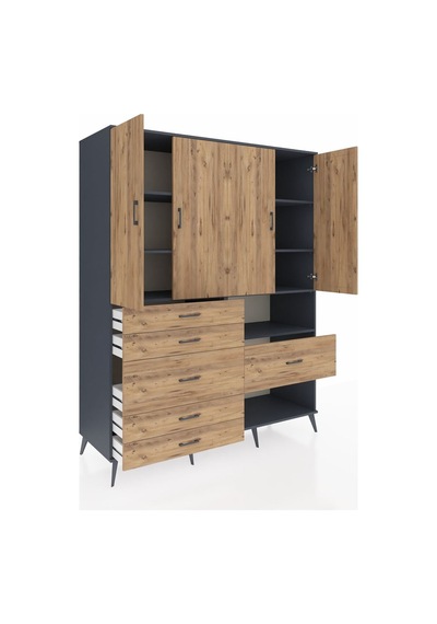 Kronos Gardrop 7 Raflı 6 Çekmeceli 4 Kapaklı 176x59x221 Antrasit-çam Çam Kronos Gardrop 7 Raflı 6 Çekmeceli 4 Kapaklı 176x59x221 Antrasit-çam Çam
