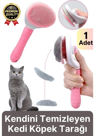 Özel Üretim Pembe Kendini Temizleyen Otomatik Tuşlu Evcil Hayvan Pet Tüy Toplayıcı Kedi Köpek Tarağı
