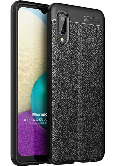 Microsonic Samsung Uyumlu Galaxy A02 Kılıf Deri Dokulu Silikon