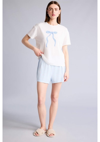 Defacto Regular Fıt Kısa Kollu 2li Softshell Şort Tişört Pijama Takım H7073ax26smbe745 Mavi-be745