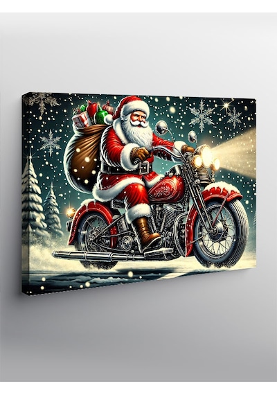 Kanvas Tablo Motosikletli Noel Baba