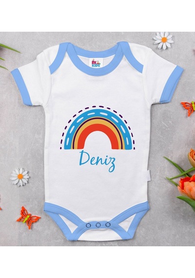 Bitmeyenkartus Bk Kids Kişiye Özel Mavi Bebek Body Zıbın - Model 108 Çok Renkli