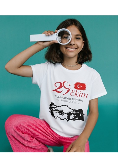 Alpşan Ticaret Cumhuriyet Bayramı Çocuk Tişörü 29 Ekim T-shirt Atatürk Tişört Beyaz
