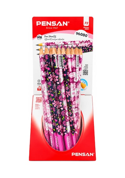 Pink Flowers Desenli Kurşun Kalem 2b Pensan 12 Adet Çok Renkli