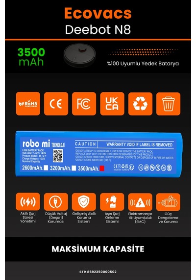 Ecovacs Deebot N8 Uyumlu 3500mah Robot Süpürge Bataryası - Maksimum Kapasite
