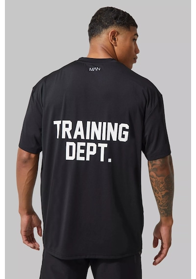 T-shirt - Training Dept. Baskılı Oversize Bisiklet Yaka Kısa Kol Siyah Tişört Siyah