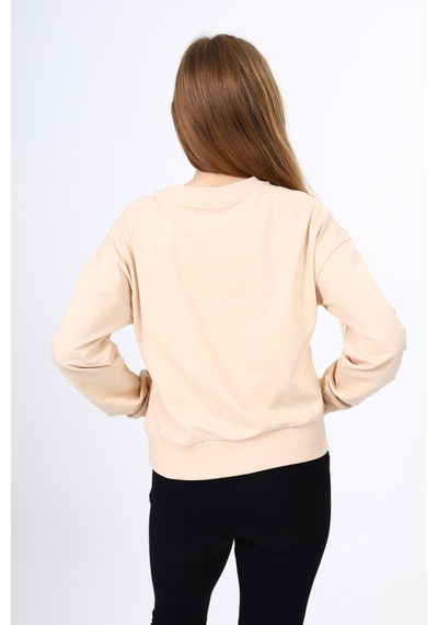 Toontoy Kız Çocuk Relax Fit Bisiklet Yaka Düşük Omuz Sweatshirt - 2 İplik Bej