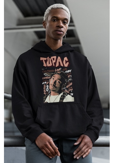 Tupac Rapper Baskılı Unisex Oversize Şarkıcı Hoodie Siyah