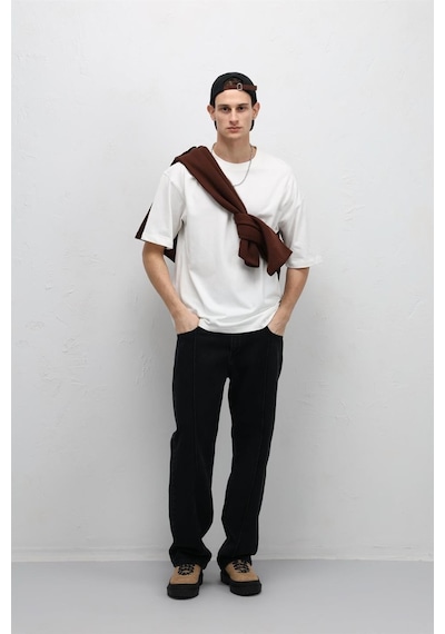 Vamos Dikiş Detaylı Relaxed Fit Jean Siyah