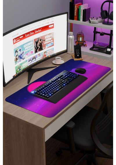 Vaporwave Grid Kaymaz Dikişli Kauçuk Oyuncu Mousepad V2 - 90x40 Xxl Gaming Mouse Pad Fare Altlığı