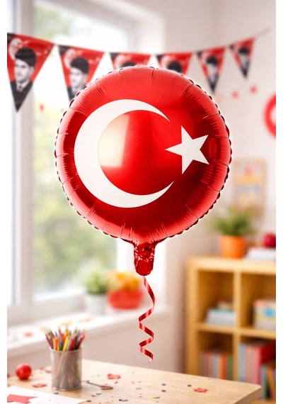Türk Bayraklı Folyo Balon 1 Adet Folyo Balon Parti Süsleme 23 Nisan 29 Ekim Kırmızı Balon